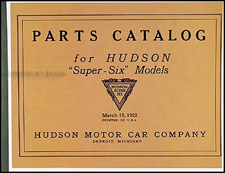 1916-1923 Hudson Super Six Parts Book Reprint