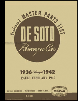 1936-1942 DeSoto Master Parts Book Reprint De Soto