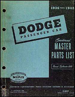 1936-1942 Dodge Car Master Parts Book Original 