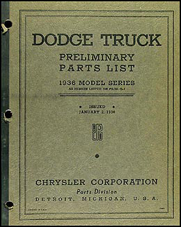 1936 Dodge Truck Preliminary Parts Book Original 