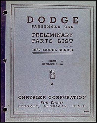 1937 Dodge Car Preliminary Parts Book Original 