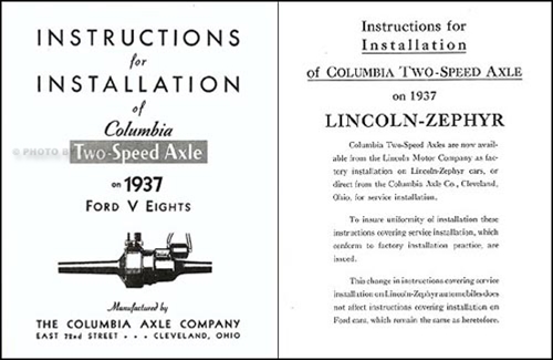 1937 LincolnZephyr 2Speed Columbia Axle Manual Reprint Set of 5