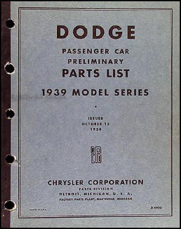 1939 Dodge Car Preliminary Parts Book Original 