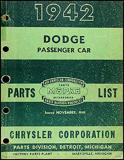 1942 Dodge Car Parts Book Original