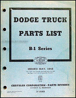 1948 Dodge Pickup and Truck Parts Book Original B1 