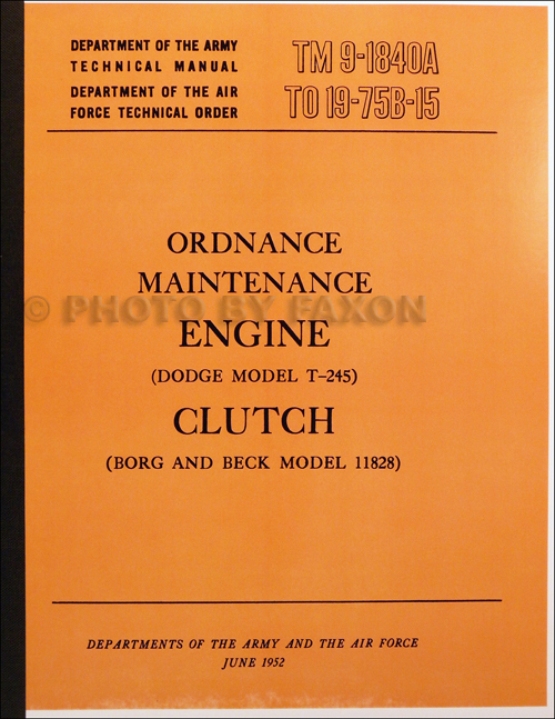 1950-1969 Dodge Military M37 Engine and Clutch Manual Reprint