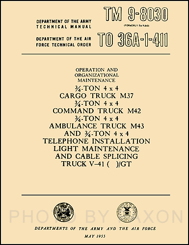 1950-1969 Dodge Military M37 M42 M43 M201 Repair Shop Manual Reprint