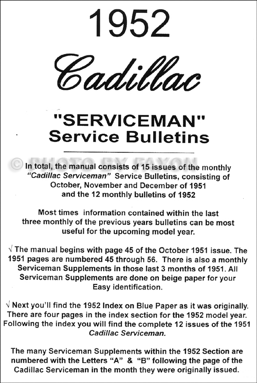 1952 Cadillac Service Bulletins Reprint