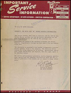 1959 De Soto Shop Manual Original Supplement