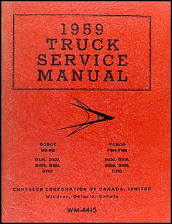 1959 Dodge Truck & Fargo CANADIAN Repair Manual Original Supplement