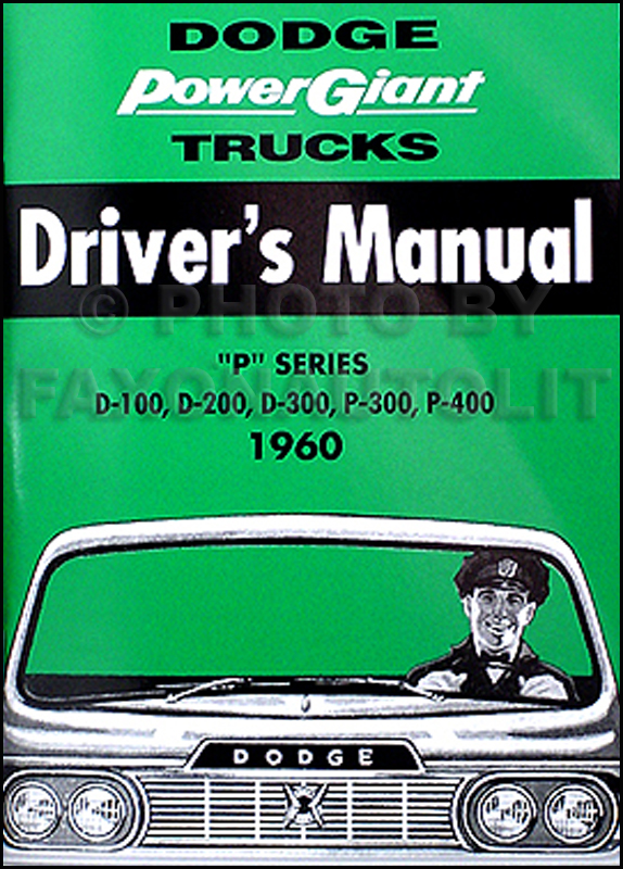 1960 Dodge Pickup Truck Reprint Owner's Manual 60