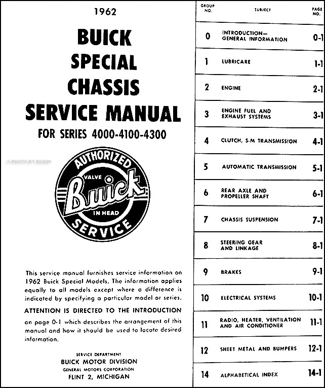 1962 Buick Special and Skylark Repair Shop Manual Reprint