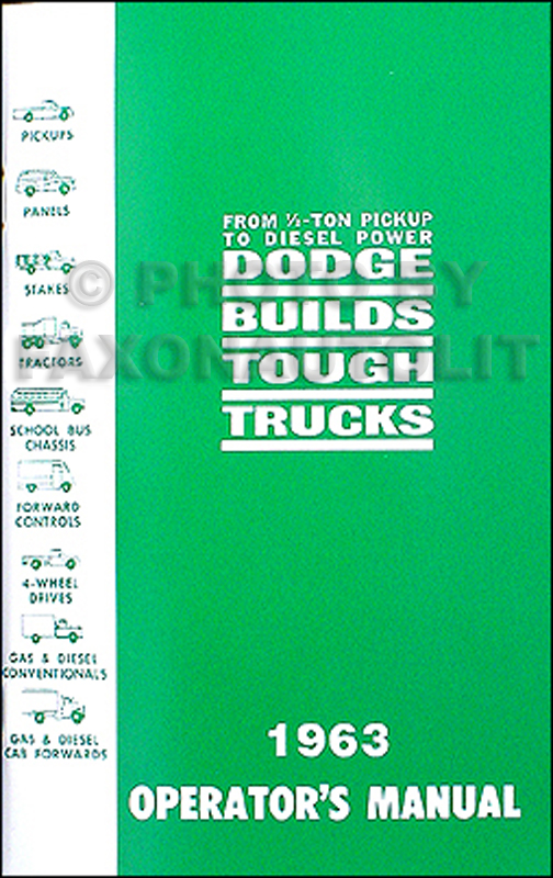 1963 Dodge Pickup Truck & Power Wagon Reprint Owner's Manual 63