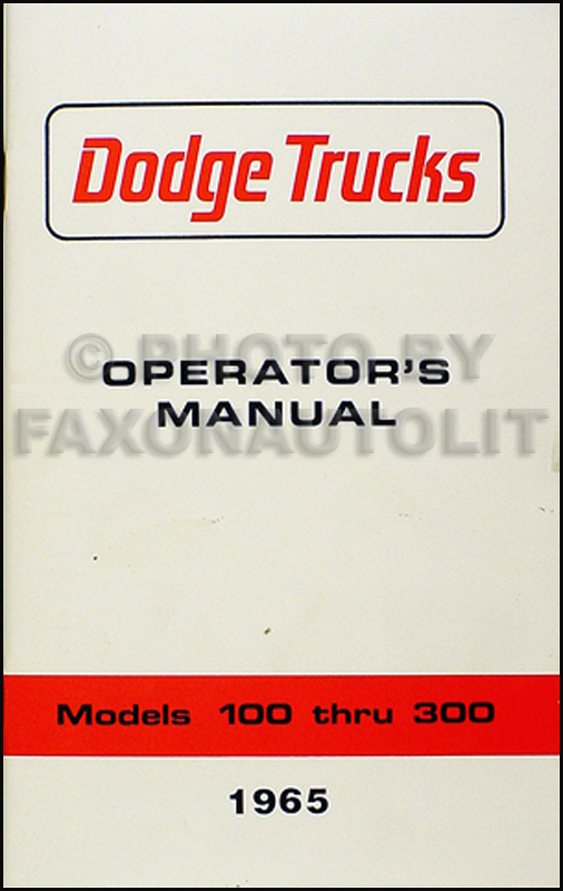 1965 Dodge 100-300 Truck Owner Manual Pickup Panel 4WD Van Power Wagon