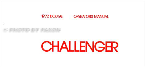 1972 Dodge Challenger Reprint Owner's Manual