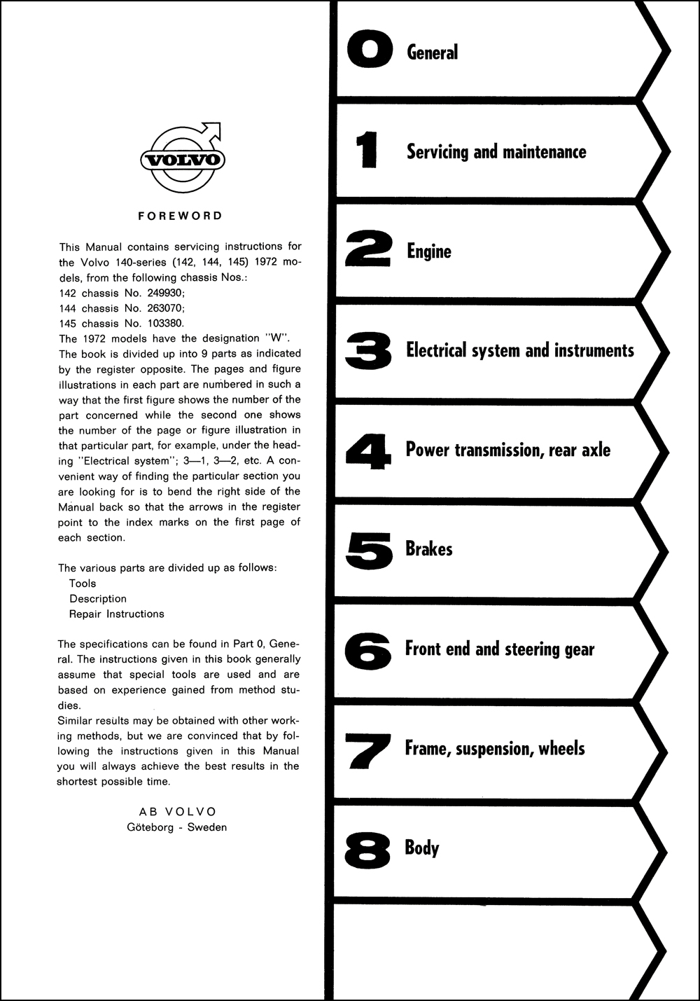 1972 Volvo 140 Series Repair Shop Manual Original 142, 144, 145