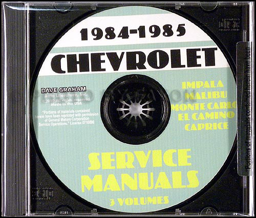 19841985 Chevrolet Shop Manuals CD Caprice Impala Monte Carlo El Camino 