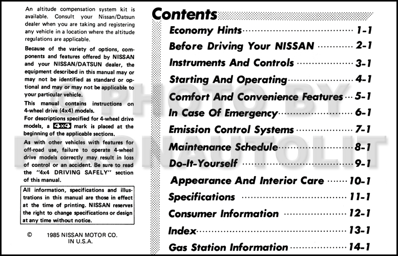 1986 Nissan pickup owners manual