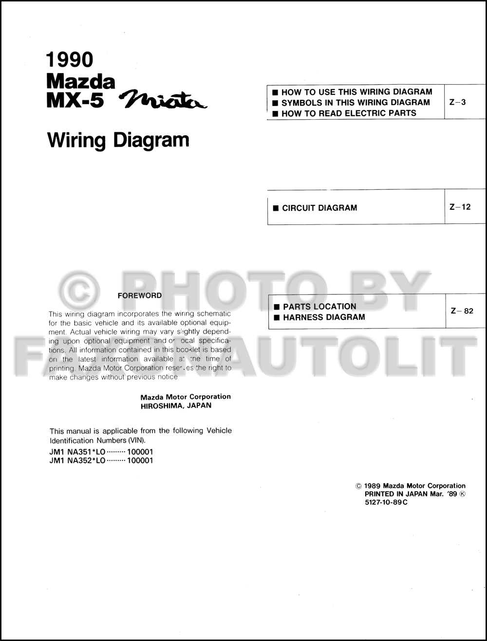 1990 Mazda MX-5 Miata Wiring Diagram Manual Original Manual