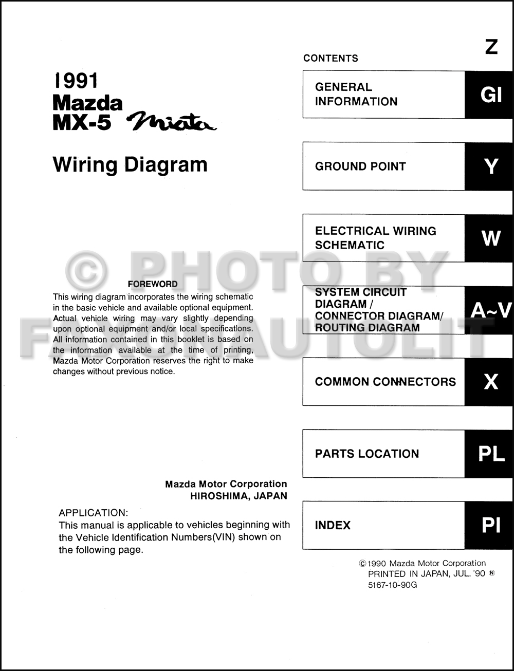 1991 Mazda MX-5 Miata Wiring Diagram Manual Original