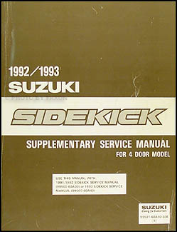 1992 Suzuki Sidekick 4 Door Repair Shop Manual Supplement Original