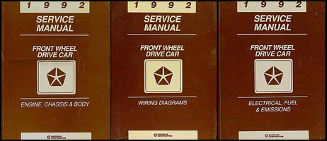 1992 FWD Repair Shop Manual: Chrysler LeBaron New Yorker Imperial Dodge Spirit Dynasty Daytona Shadow Plymouth Acclaim Sundance