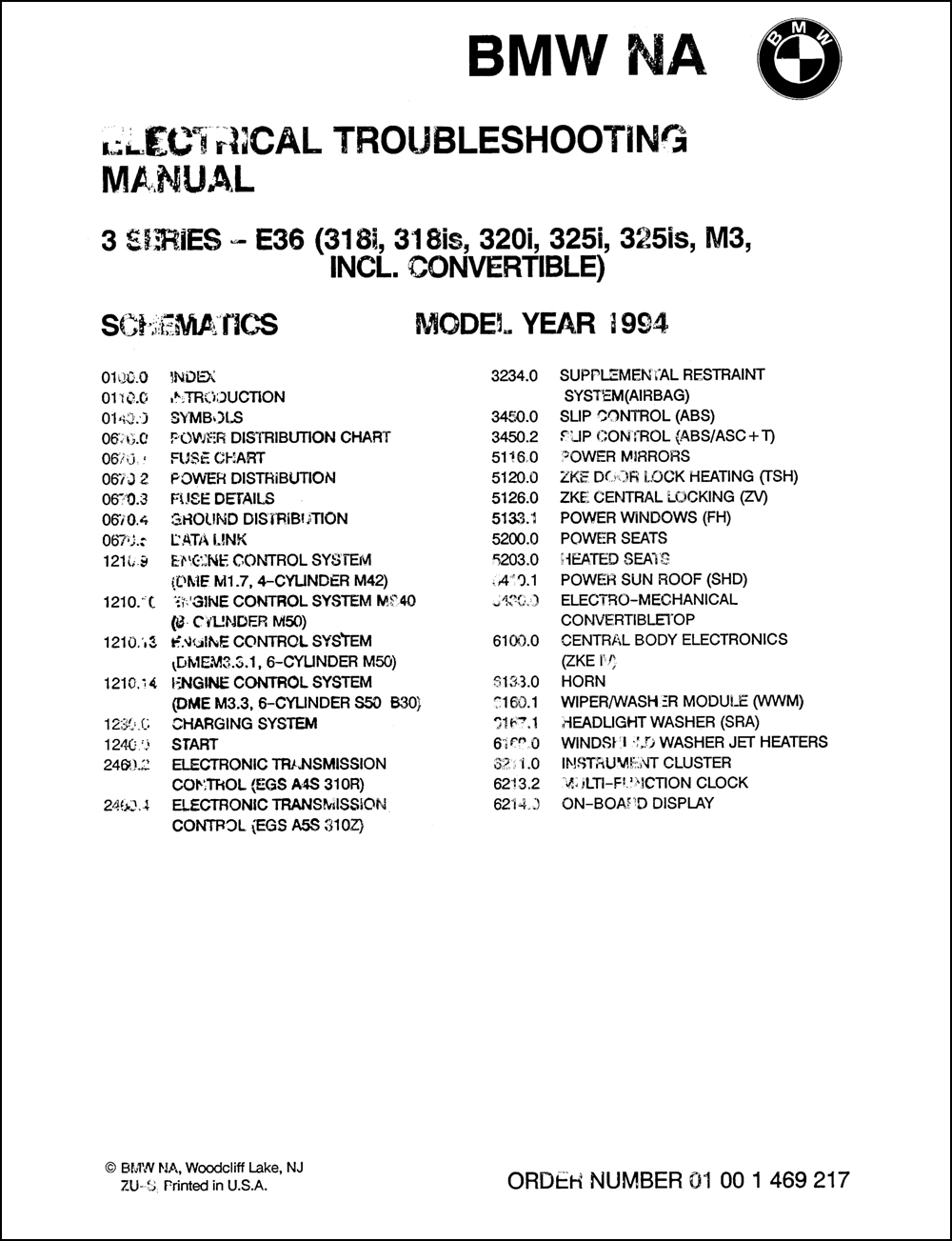 1994 BMW 318i/s/c 320i 325i/s/c M3 Electrical Troubleshooting Manual