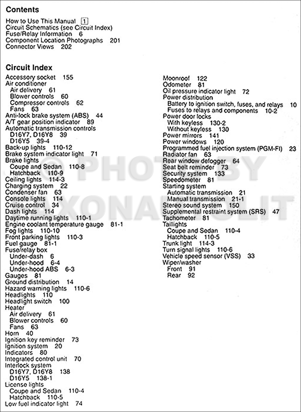 1996-1997 Honda Civic Electrical Troubleshooting Manual 97 Wiring