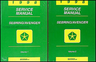 1998 Chrysler Sebring Dodge Avenger Repair Shop Manual Original 2 Volume Set 