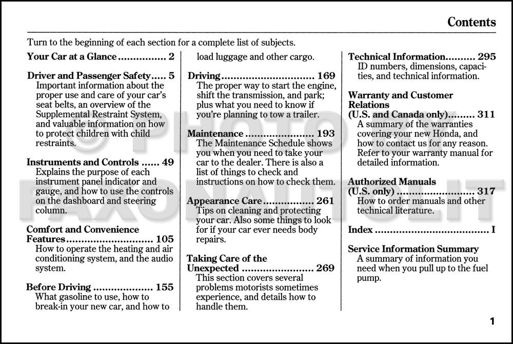 1999 Honda accord service schedule