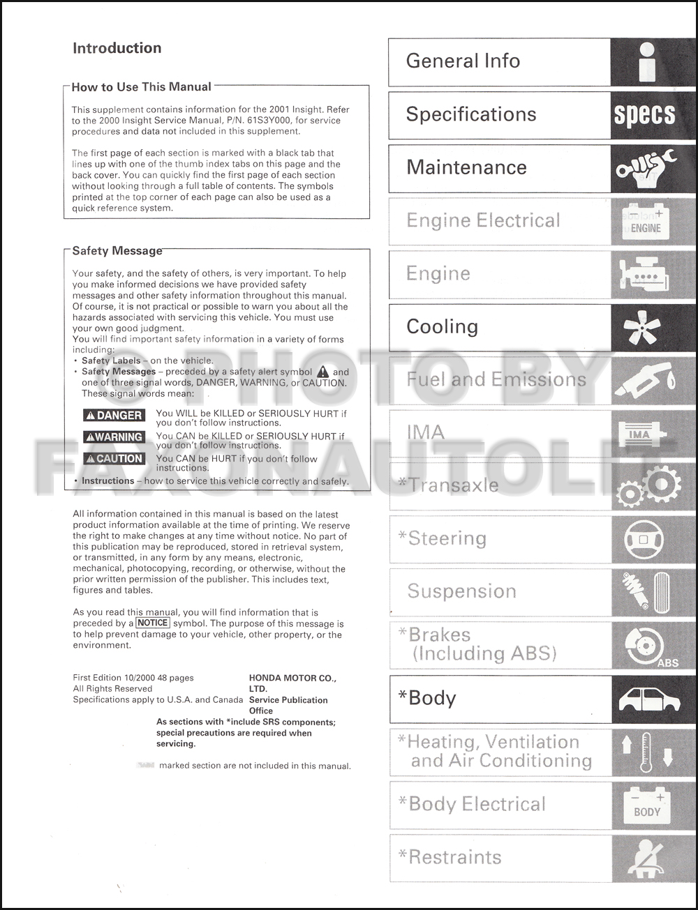 2001 Honda insight service manual #4