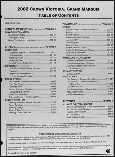 2002 Crown Victoria Grand Marquis Shop Manual Ford Mercury