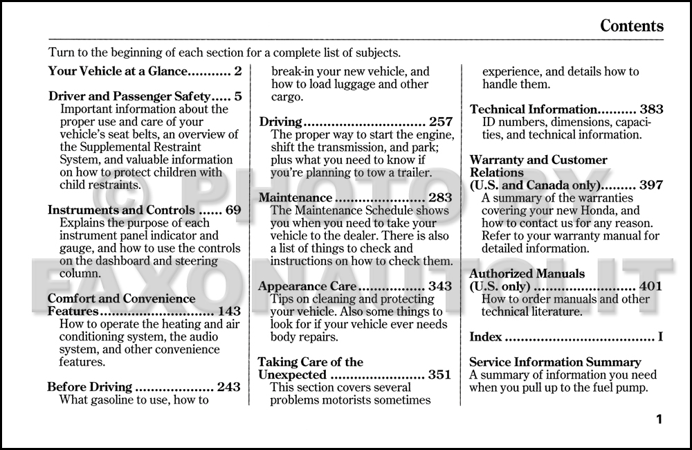 2003 Honda odyssey owners manual #6
