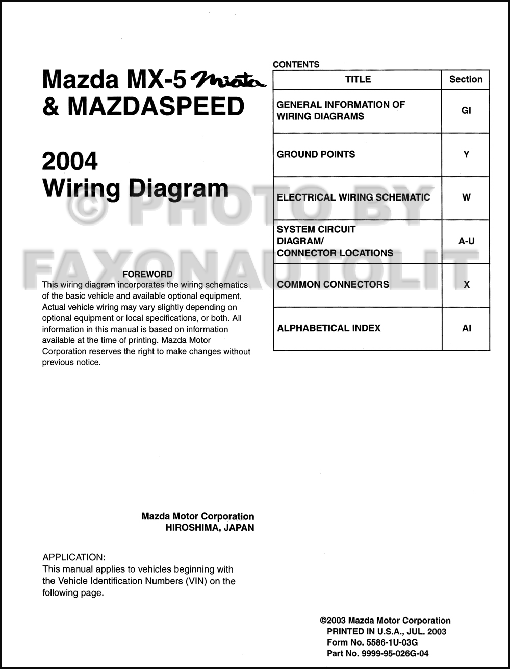 2004 Mazda MX-5 Miata Mazdaspeed Wiring Diagram Manual Original