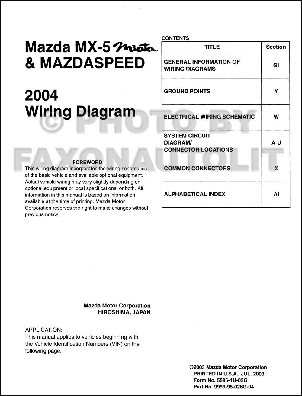 2004 Mazda MX5 Miata Mazdaspeed Wiring Diagram Manual Original