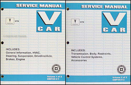 2005 Pontiac GTO Repair Manual Original 2 Volume Set