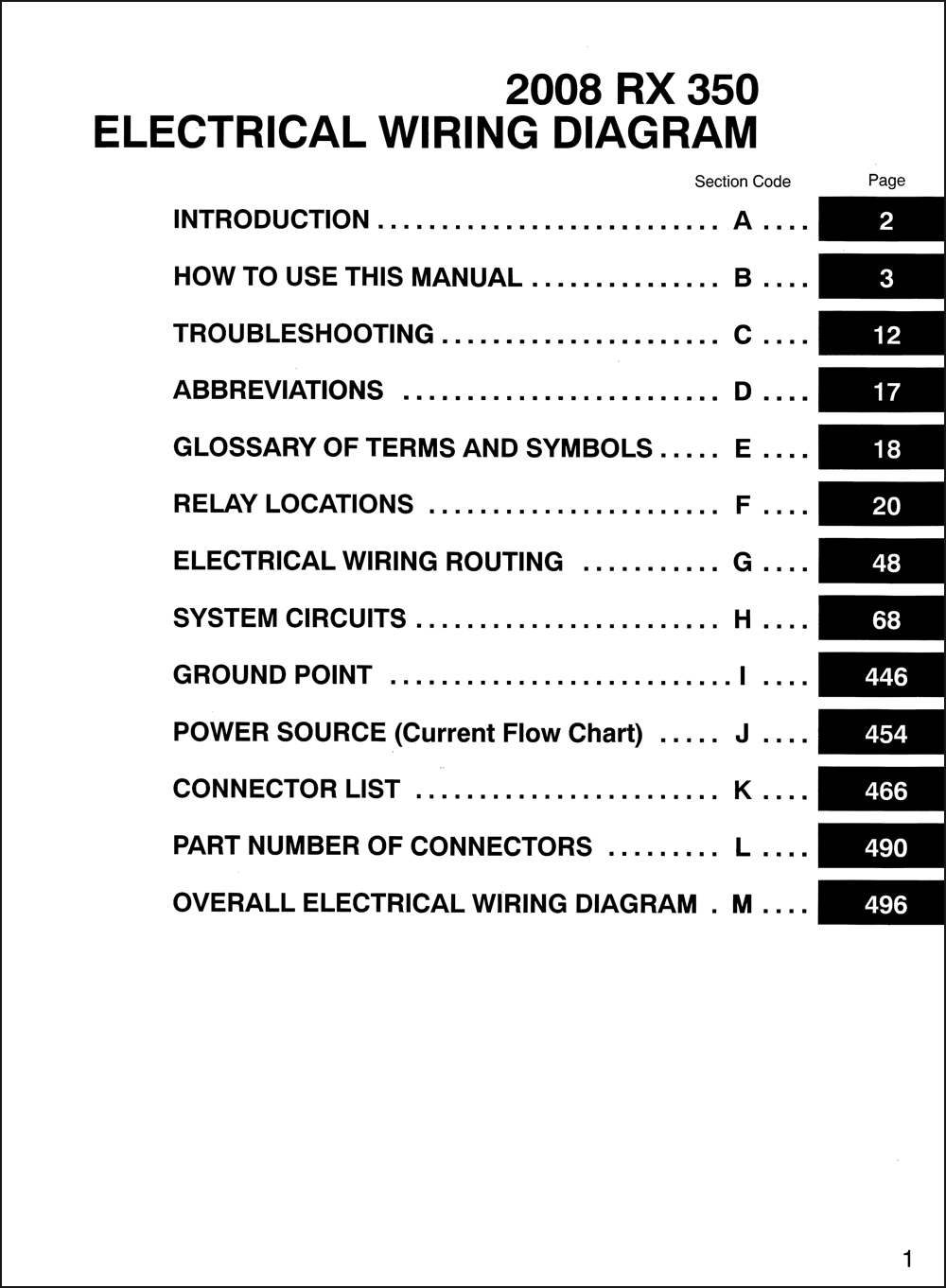 2008 Lexus RX 350 Wiring Diagram Manual Original