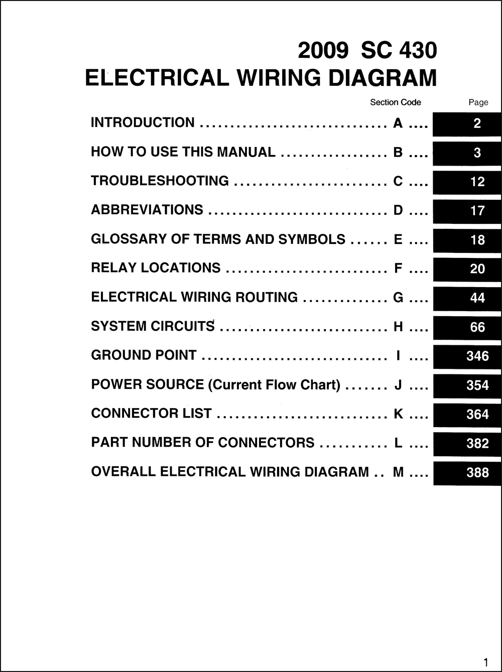 2009 Lexus SC 430 Wiring Diagram Manual Original