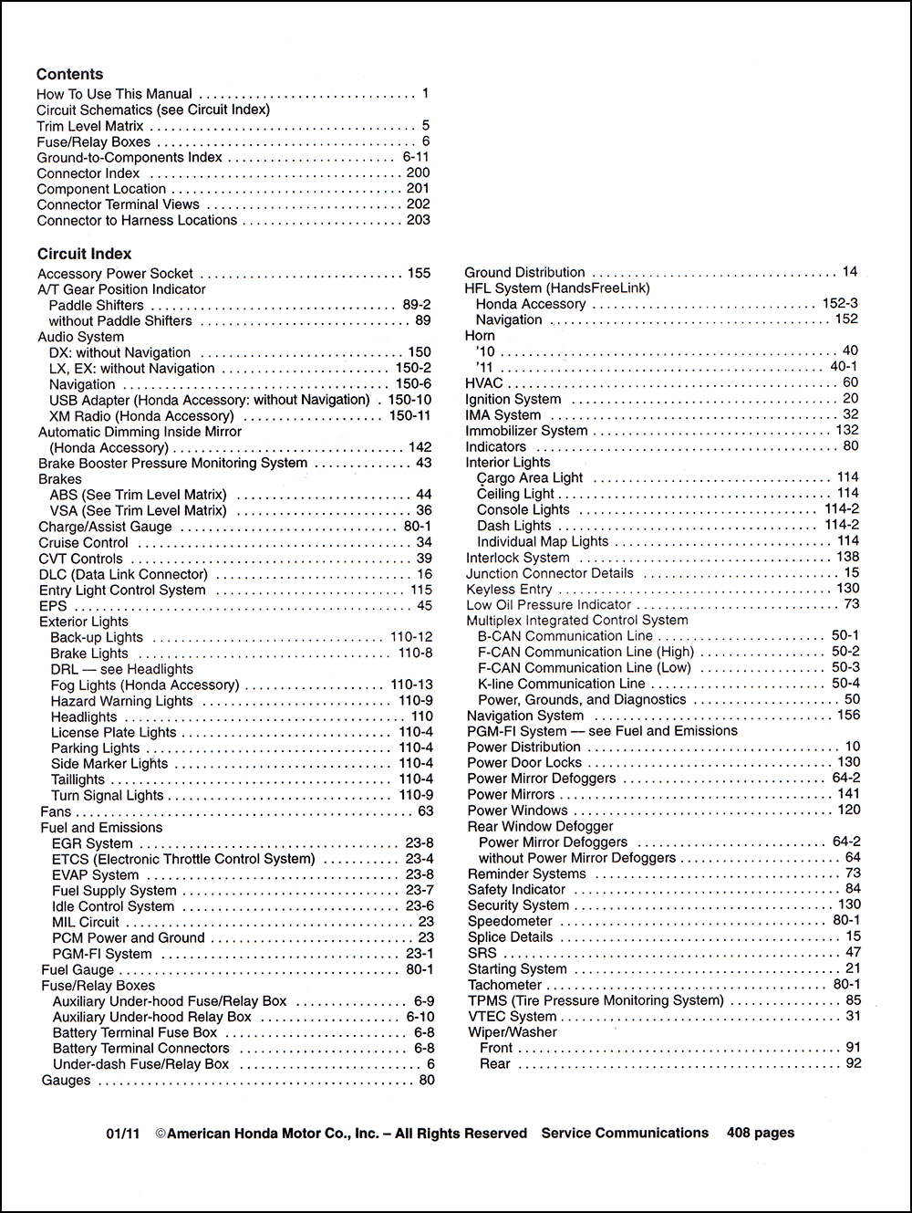 2010-2011 Honda Insight Electrical Troubleshooting Manual Original