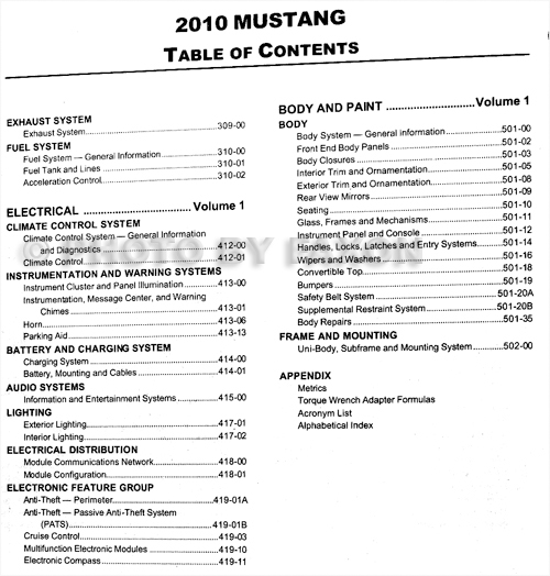 2010 ford mustang service manuals