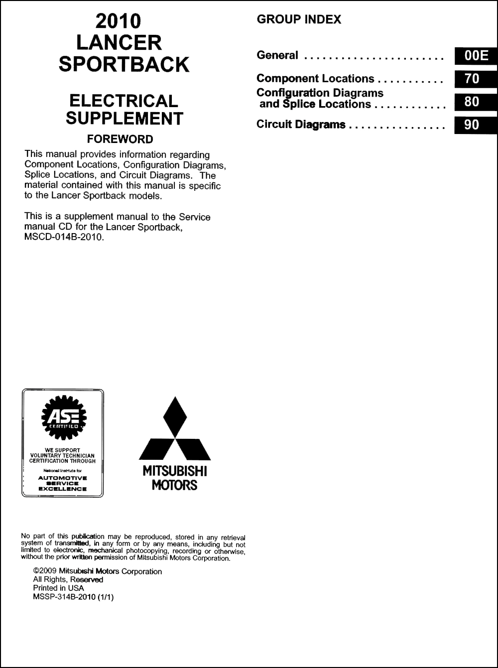 2010 Mitsubishi Lancer Sportback Electrical Wiring Diagram Manual Original