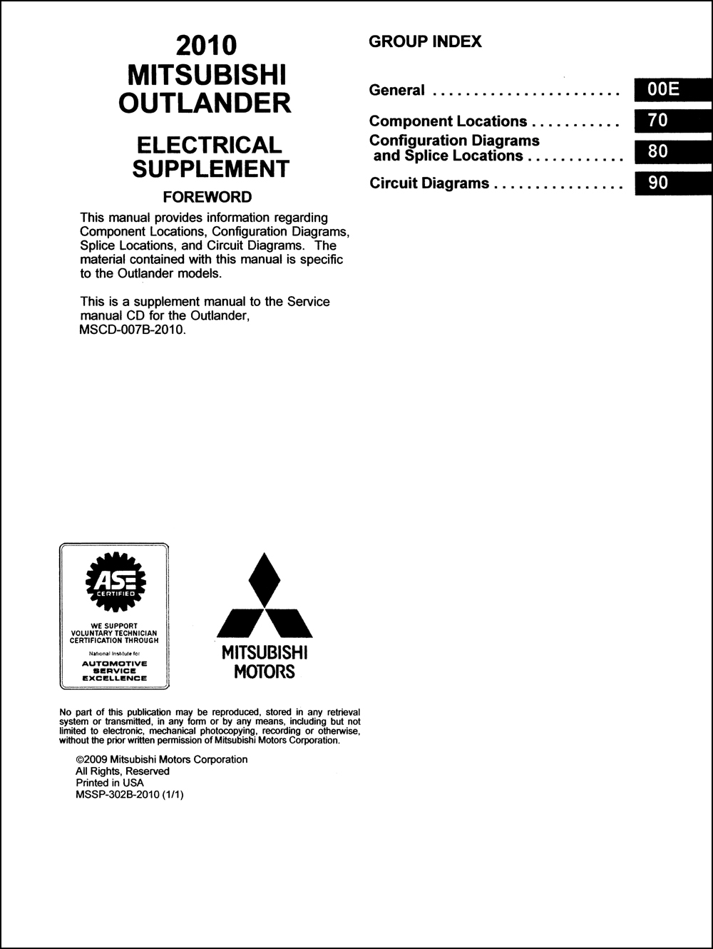 2010 Mitsubishi Outlander Wiring Diagram Manual Original