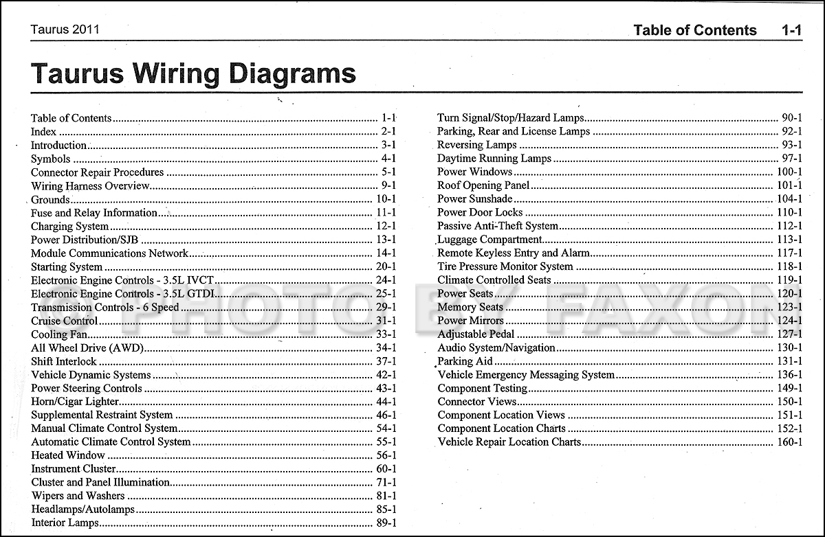2011 Ford Taurus Wiring Diagram Manual Electrical Schematics SHO SE SEL