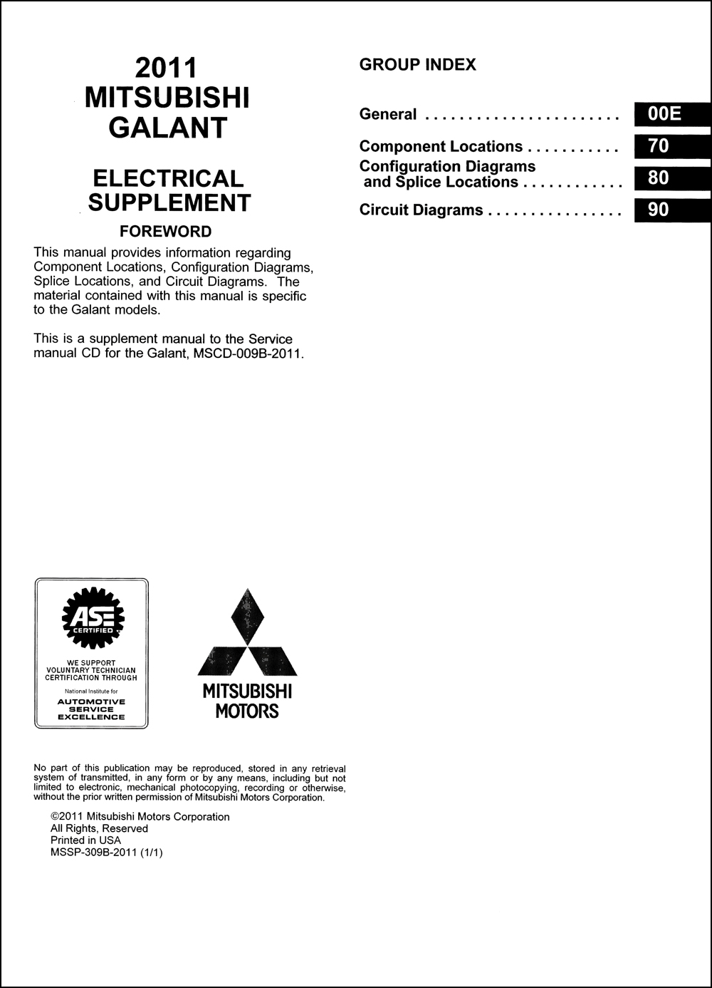 2011 Mitsubishi Galant Wiring Diagram Manual Original