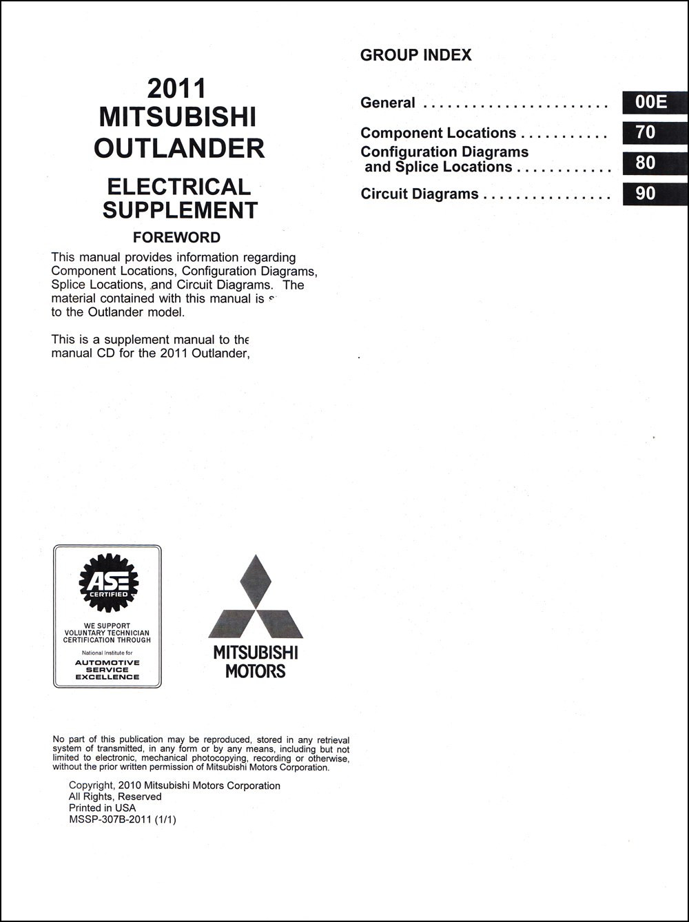 2011 Mitsubishi Outlander Wiring Diagram Manual Original