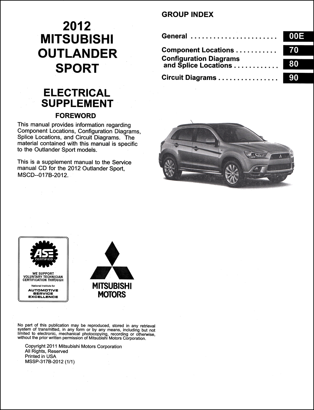 2012 Mitsubishi Outlander Sport Wiring Diagram Manual Original
