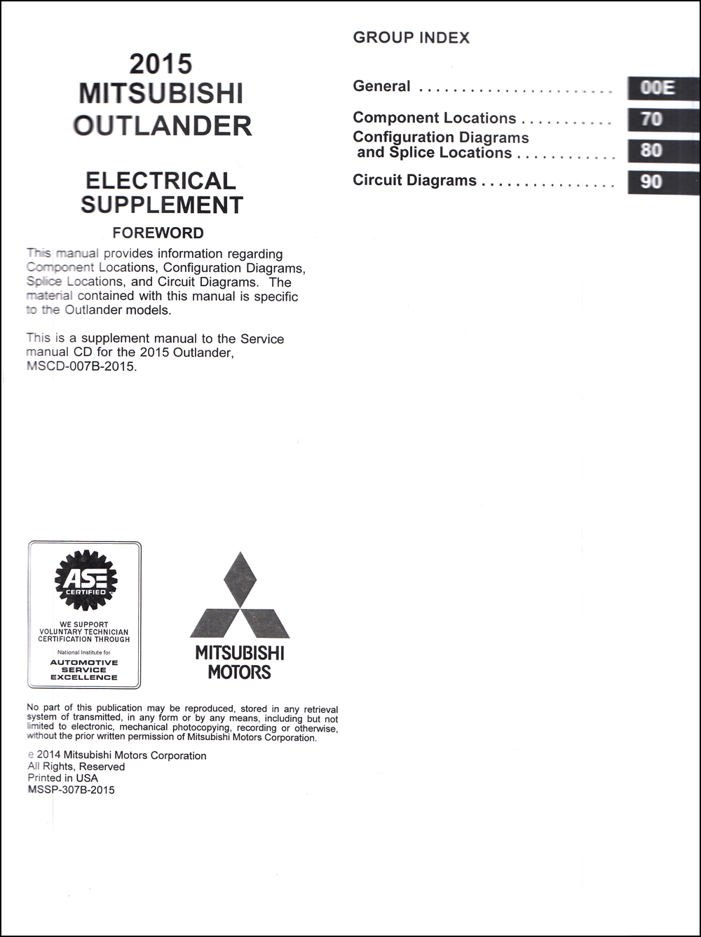 2015 Mitsubishi Outlander Wiring Diagram Manual Original