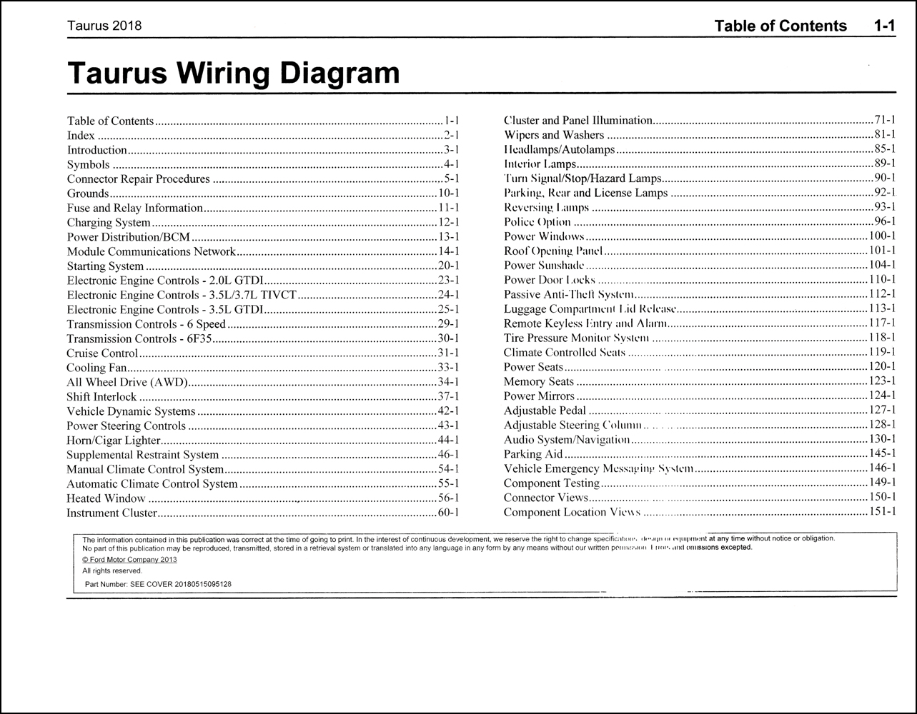 2018 Ford Taurus Wiring Diagram Manual Original