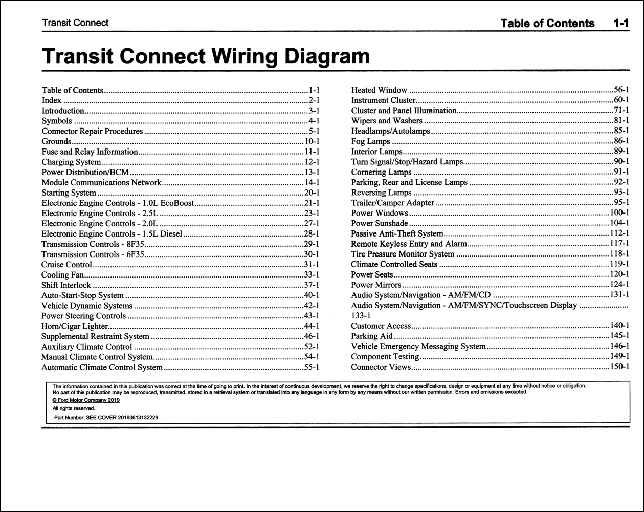 2019 Ford Transit Connect Wiring Diagram Manual Original