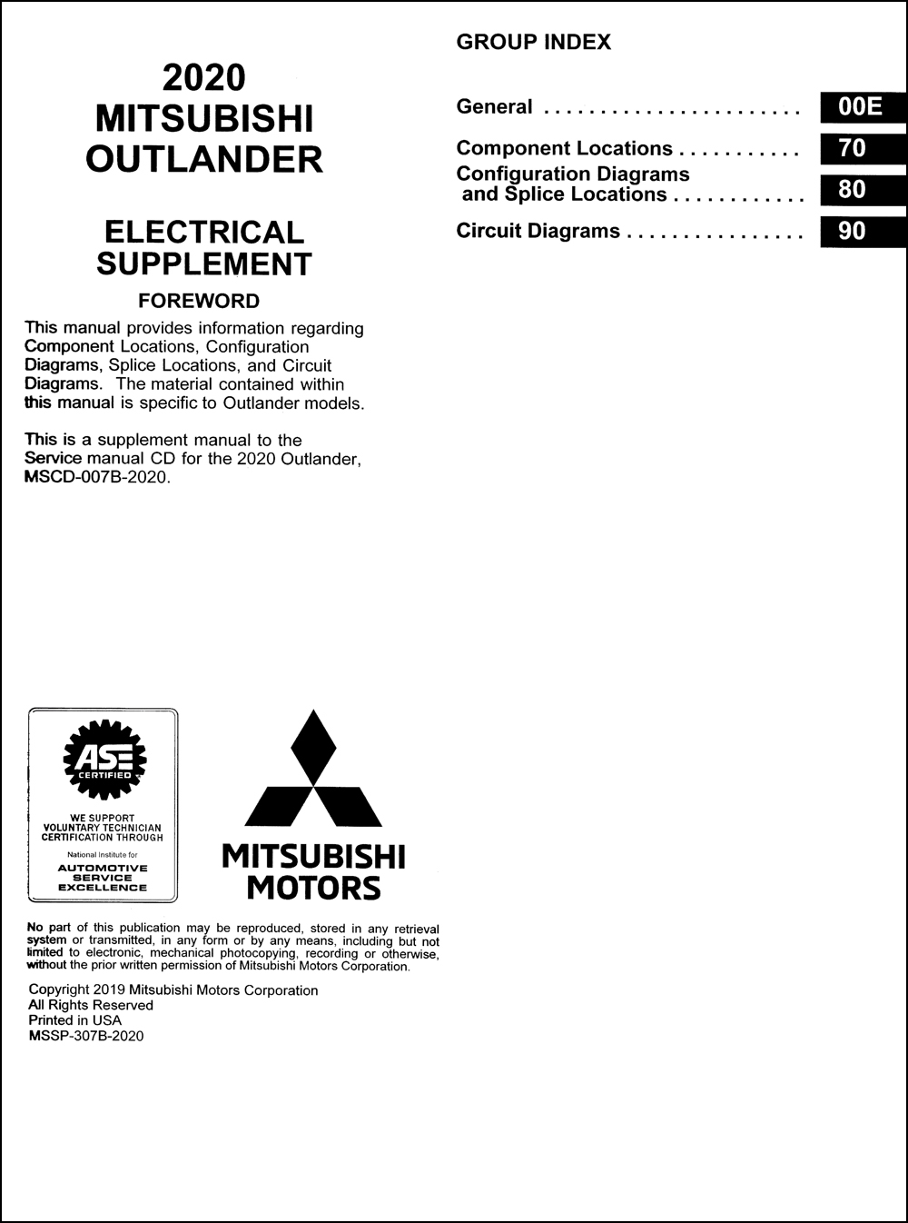 2020 Mitsubishi Outlander Wiring Diagram Manual Original